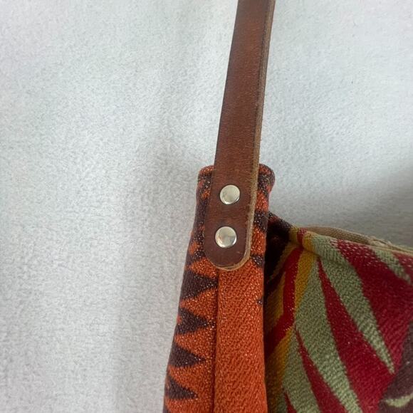 Vintage Handmade 12"X 12" Red Orange Southwestern Wool Boho Hippie Tote Bag - Picture 8 of 16